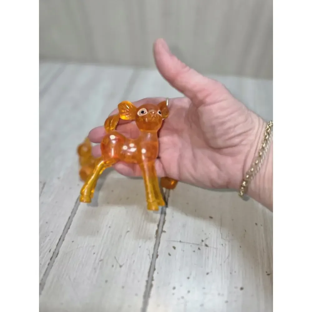 Vintage 1970s Orange Lucite Bambie Momma Deer And 2 Fawns Deer Family Kitschy
